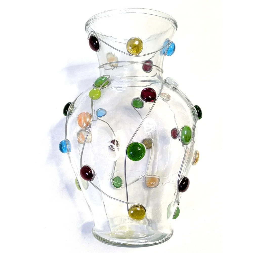 Indiana Glass Betta Fish Vase Crystal Wire Wrapped Colorful Gems 30534 11.5 Inch